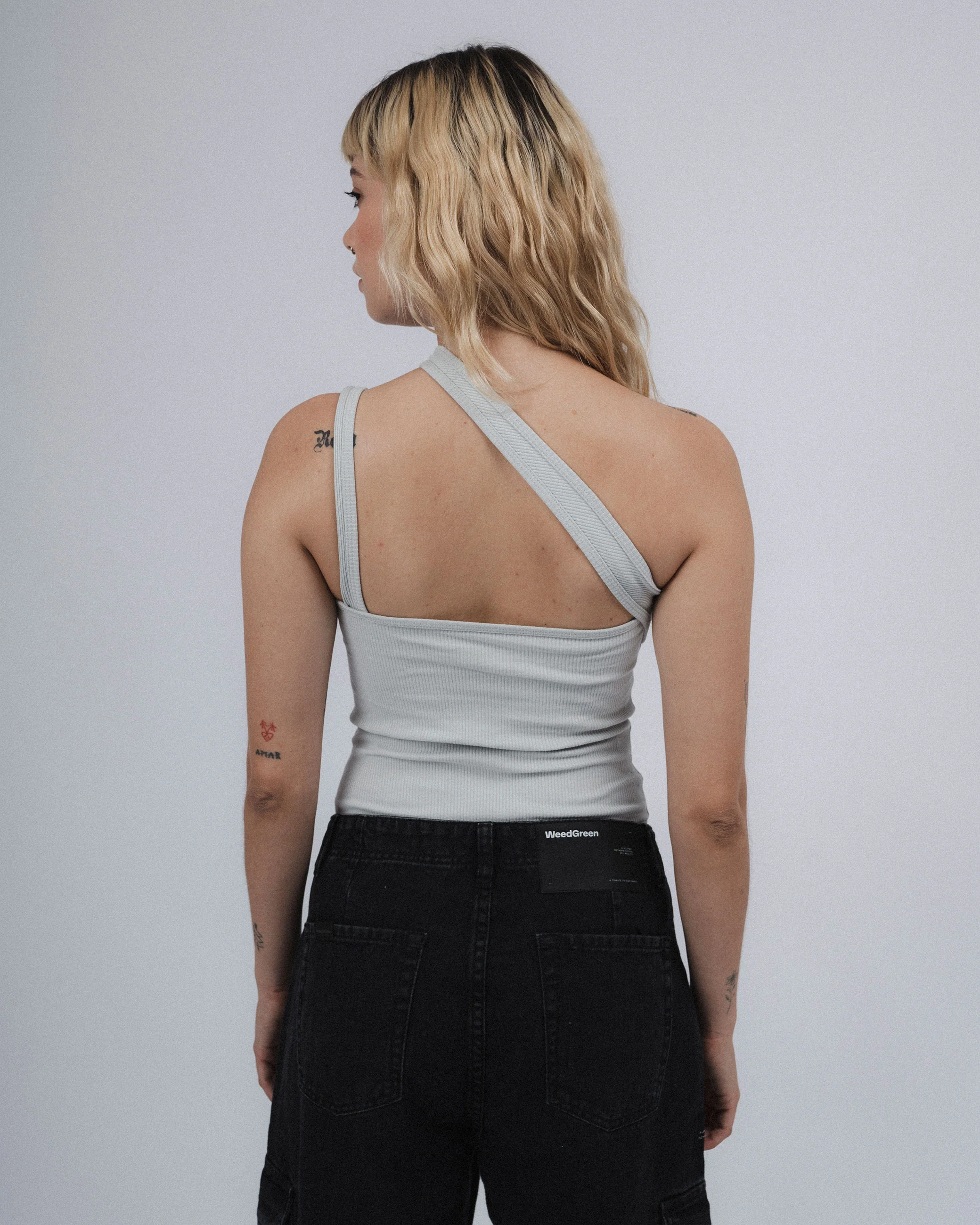 BODYSUIT ONE SHOULDER WEEDGREEN GRIS - Image 3